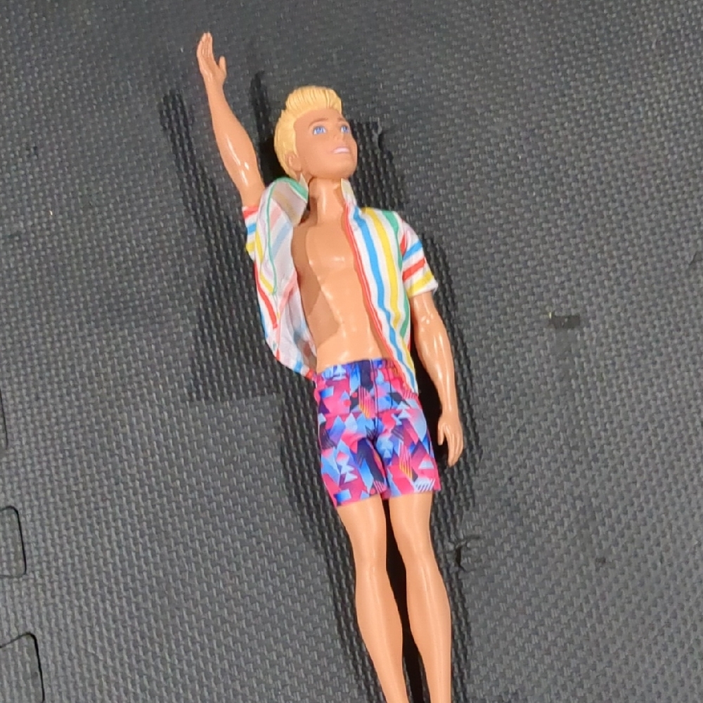 Colorful Striped Shirt and Patterned Swim Shorts for Men